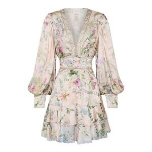Camilla 'Palacio' Pink Silk Playground Button-Front Frill Shirtdress Size OS